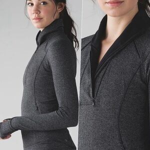 Lululemon Think Fast Pullover Quarter zip, Herringbone, black/grey, size 12